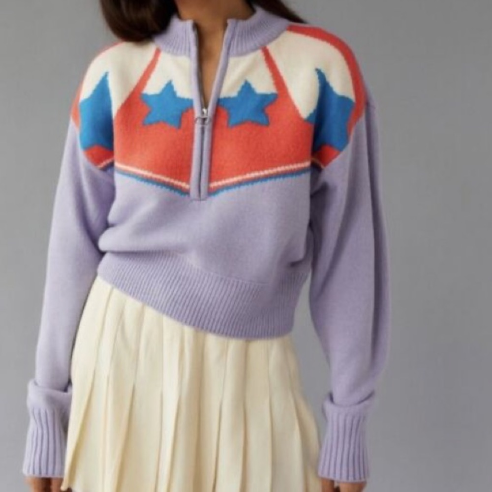BDG Jesse Half-Zip Sweater - Lavender Stars